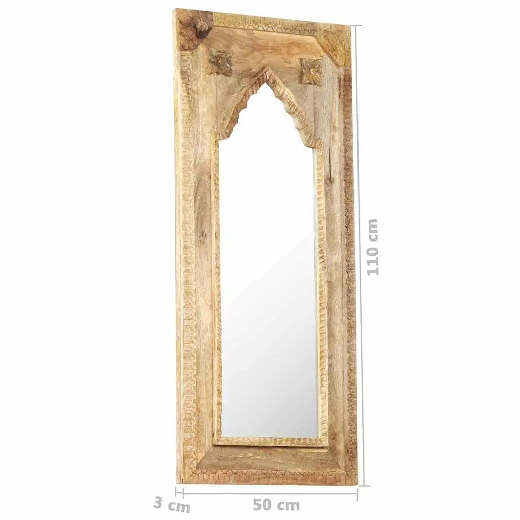 Wooden Mirror Brown 50x3x110 cm Hand-Carved Solid Mango Wood Frame