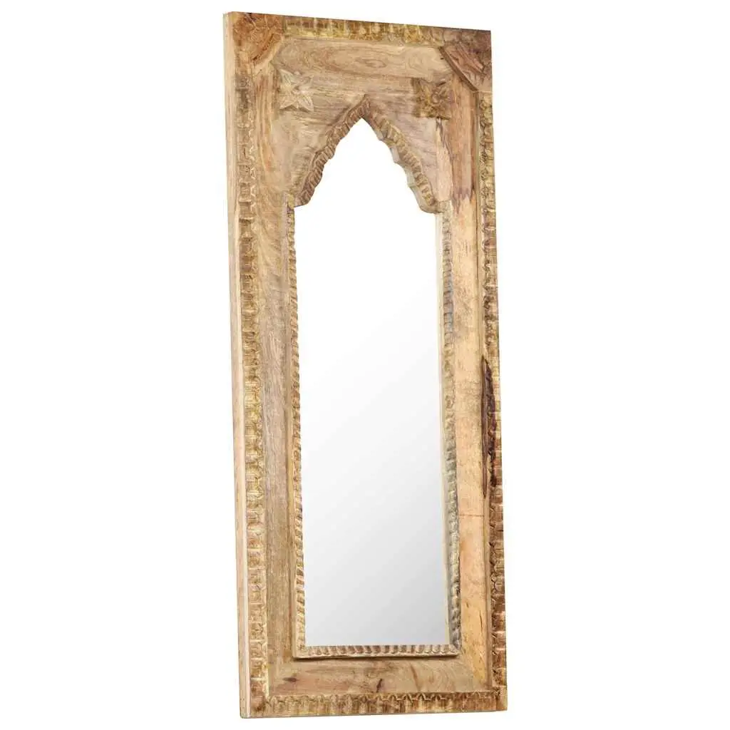 Wooden Mirror Brown 50x3x110 cm Hand-Carved Solid Mango Wood Frame