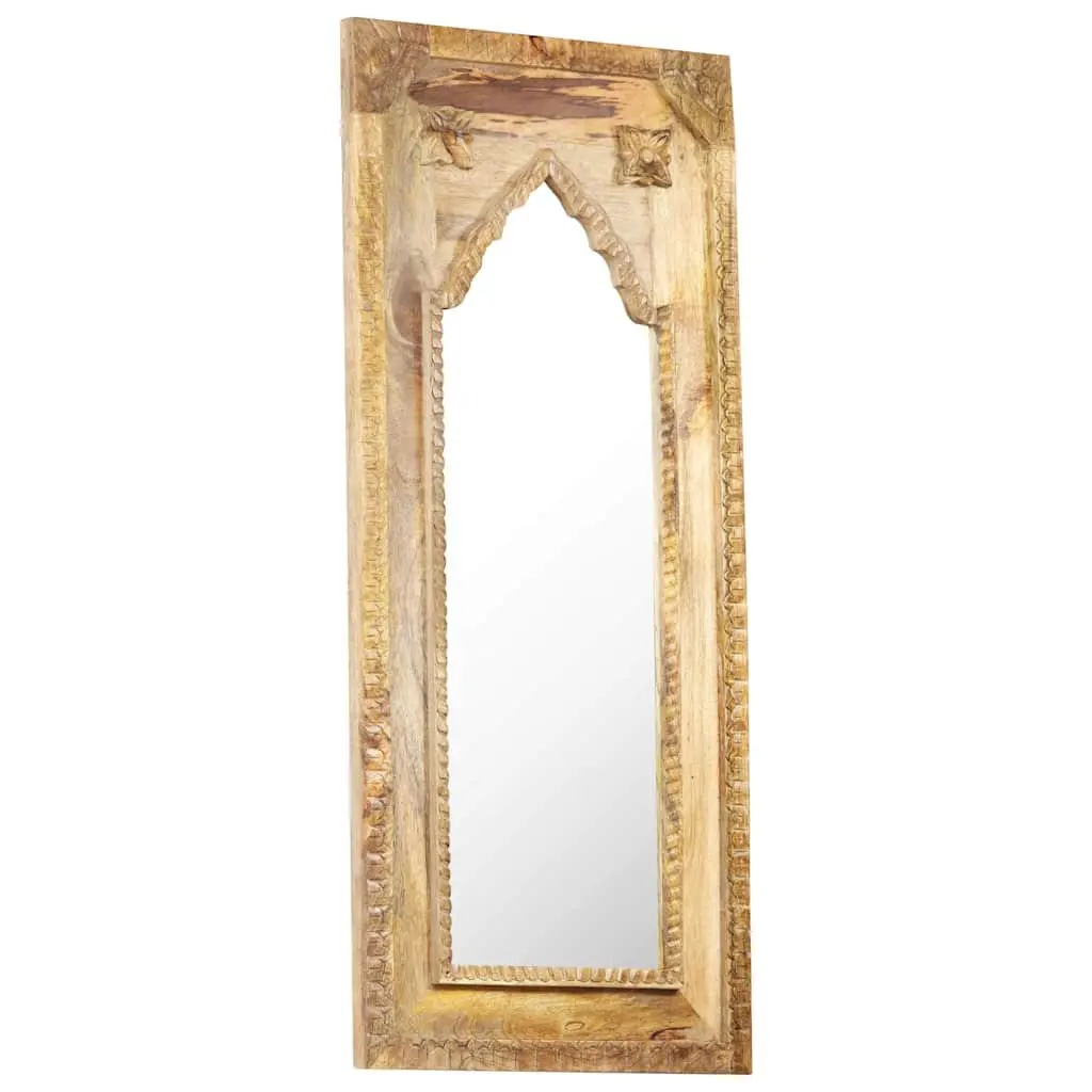 Wooden Mirror Brown 50x3x110 cm Hand-Carved Solid Mango Wood Frame