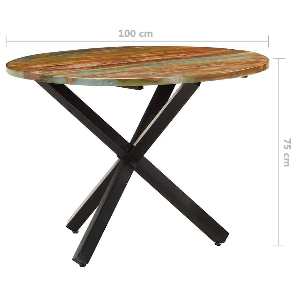 Round Dining Table Brown 100x100x75cm Reclaimed Wood Handmade Furniture