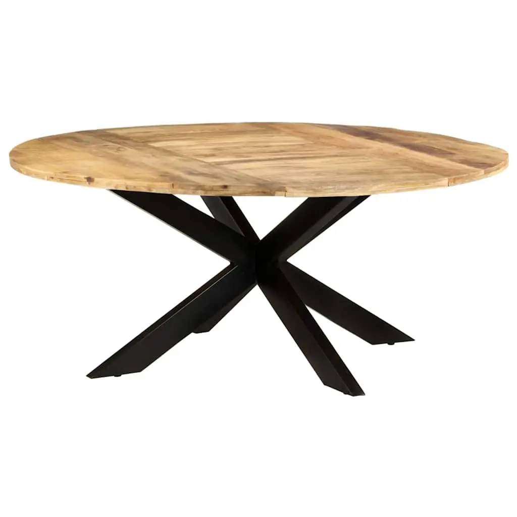 Round Dining Table Brown 175cm Rough Mango Wood Construction Powder-coated Steel Legs