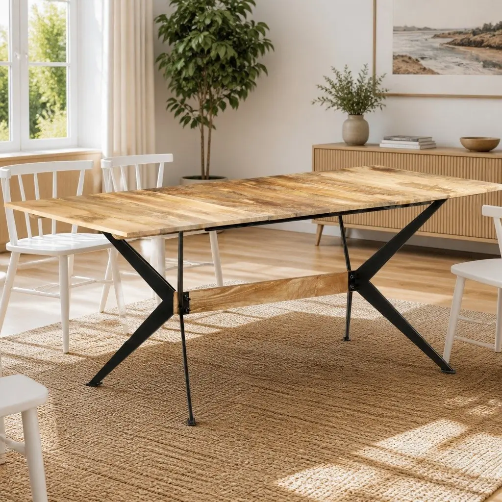 Dining Table Brown 180x90x76cm Solid Mango Wood Industrial Style