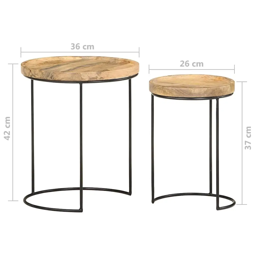 2 Piece Coffee Table Set Solid Mango Wood Steel Frame Living Room Furniture