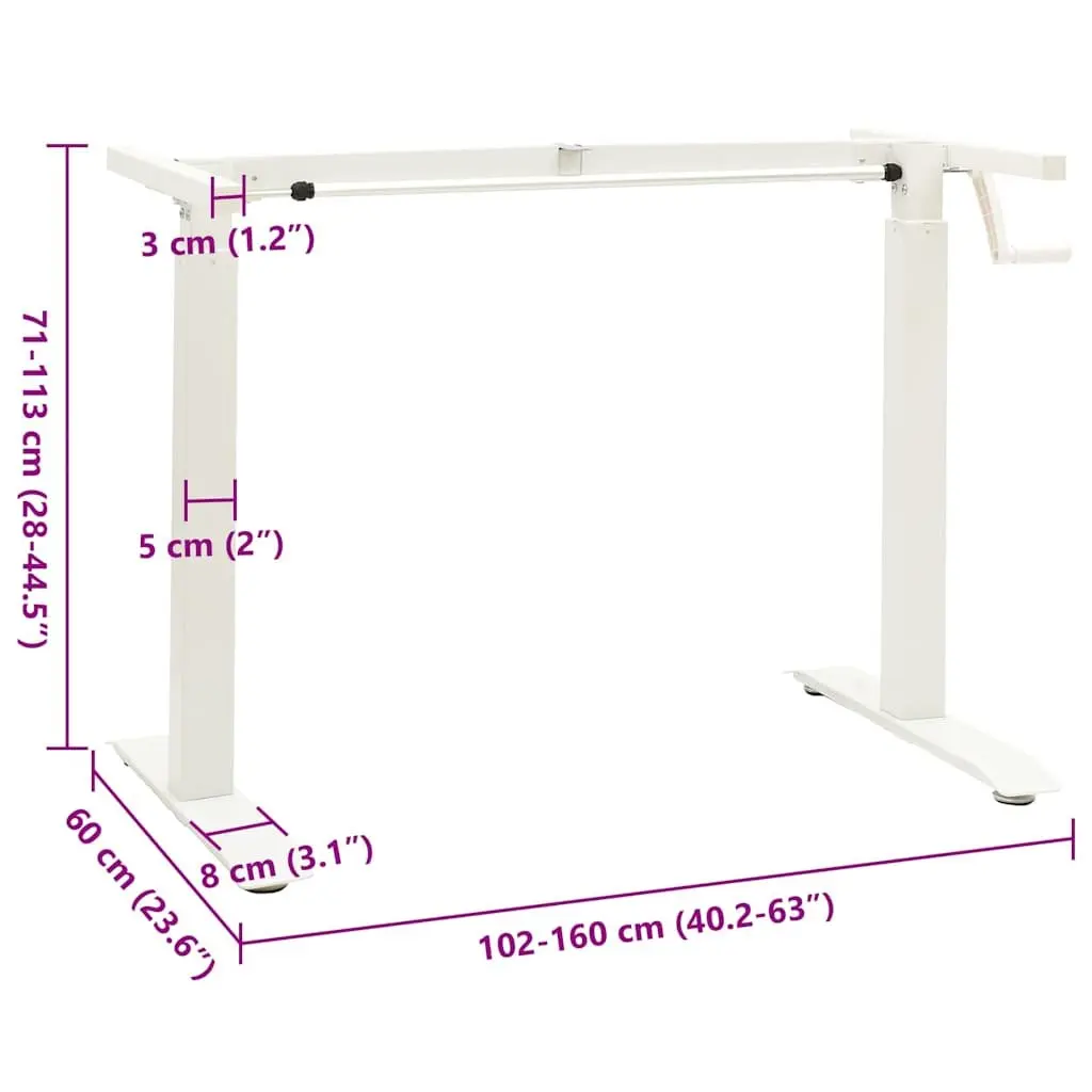 Manual Height Adjustable Standing Desk Frame White Hand Crank Ergonomic Workstation