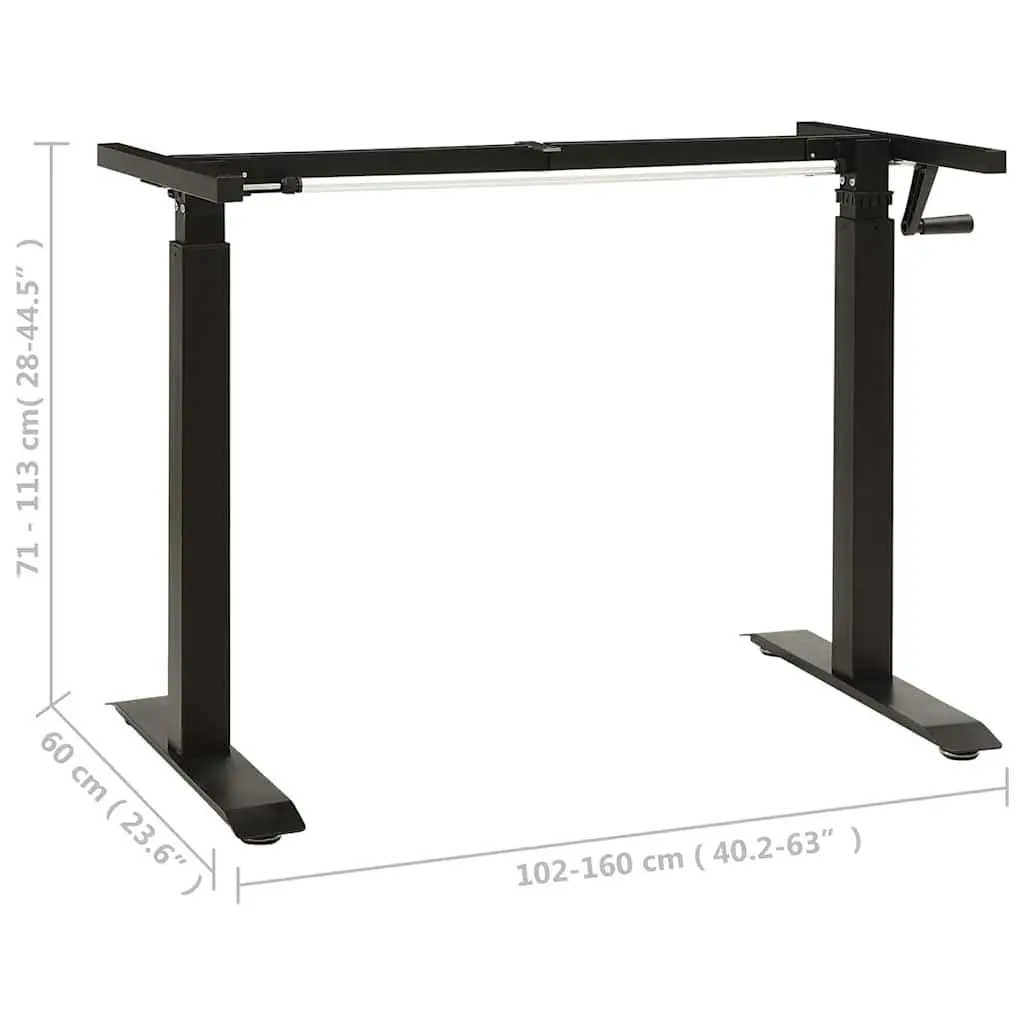 Manual Adjustable Desk Frame Black Hand Crank Carbon Steel Sit Stand 71 to 113 cm Height 102 to 160 cm Width