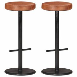 Brown Bar Stools with Leather Seats and Footrests