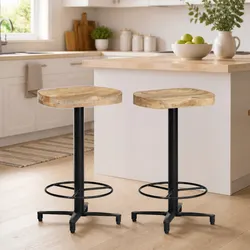 Concise Bar Stools: Brown Wood, 66 cm High, 2 Pieces