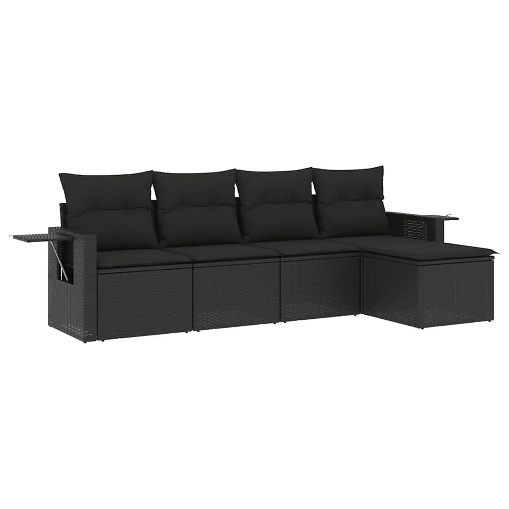 Garden Sofa Set 5 Piece Outdoor Furniture Black Poly Rattan with Cushions