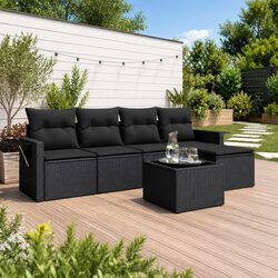6 Piece Modular Garden Sofa Set for Outdoor Lounging in Black Poly Rattan