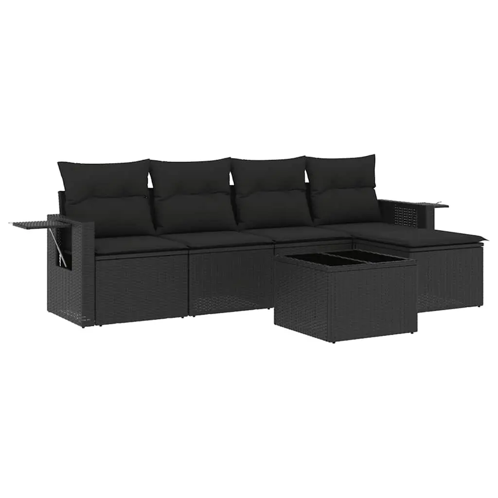 6 Piece Modular Garden Sofa Set for Outdoor Lounging in Black Poly Rattan