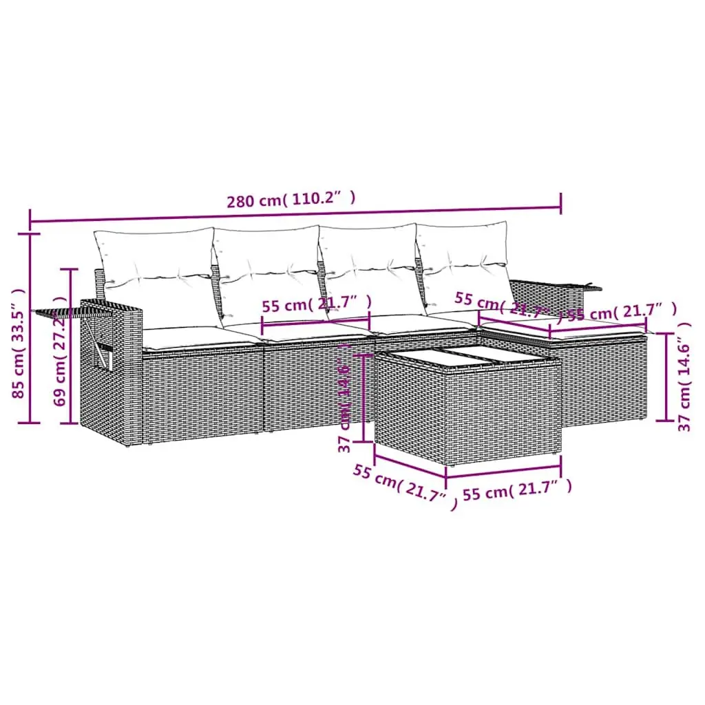 6 Piece Modular Garden Sofa Set for Outdoor Lounging in Black Poly Rattan