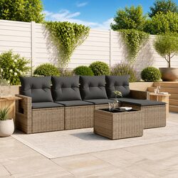 Garden Sofa Set 6 Piece Outdoor Furniture Grey Poly Rattan Modular Patio Lounge