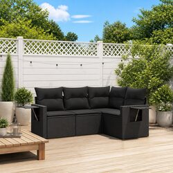 Garden Sofa Set 4 Piece Outdoor Furniture Black Poly Rattan Modular Patio