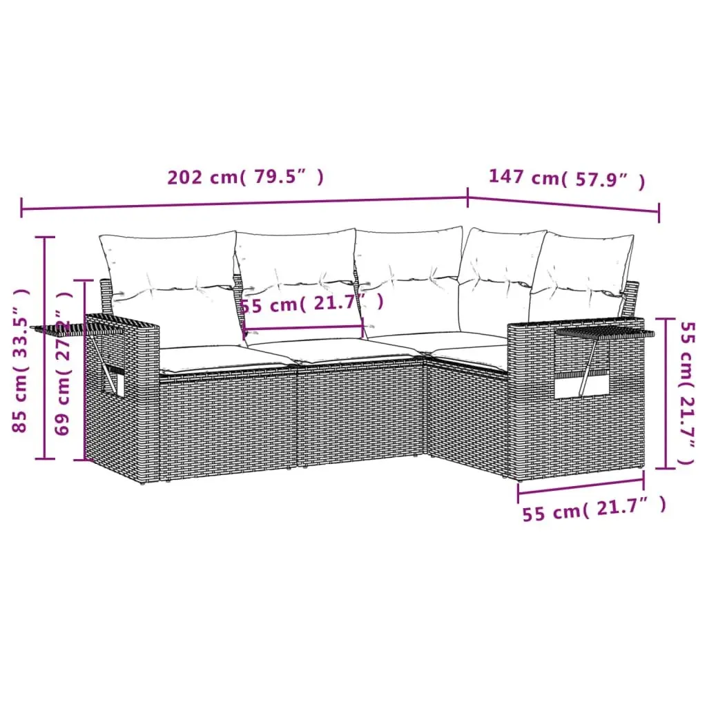 Garden Sofa Set 4 Piece Outdoor Furniture Black Poly Rattan Patio Lounge