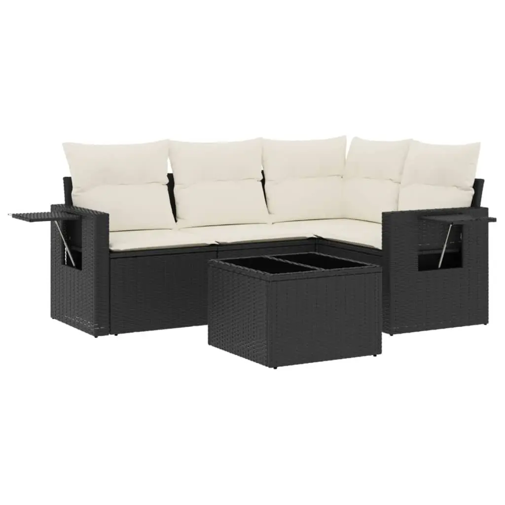 Garden Sofa Set 5 Piece Outdoor Furniture Patio Black Rattan with Cushions Table