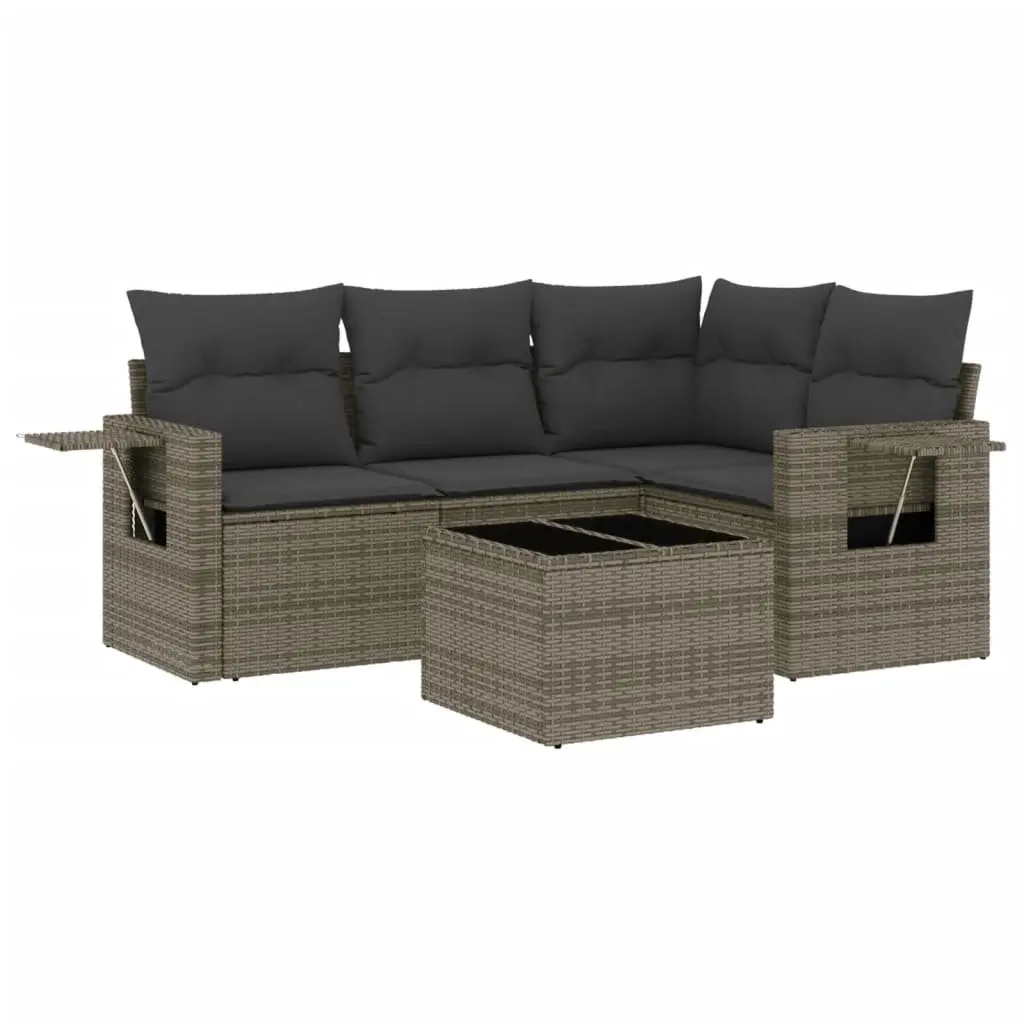 Garden Sofa Set 5 Piece Outdoor Furniture with Cushions Grey Patio Rattan