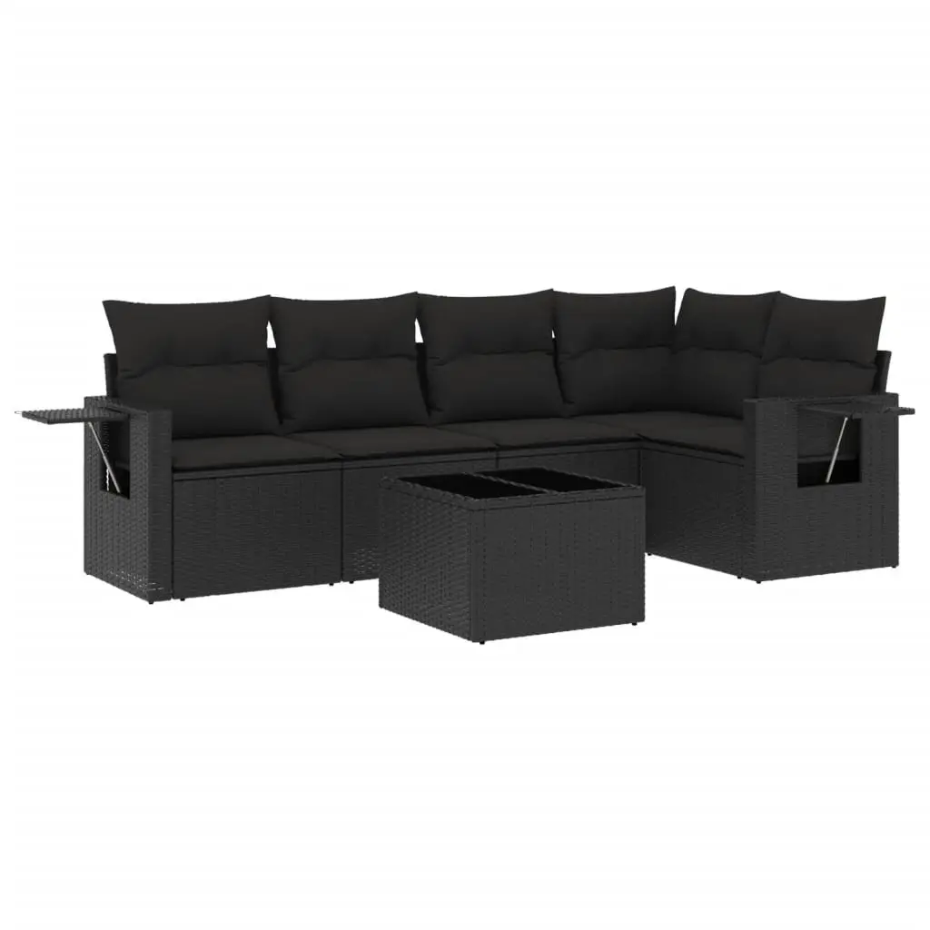 Garden Sofa Set 6 Piece Black Poly Rattan Outdoor Furniture Patio Seating
