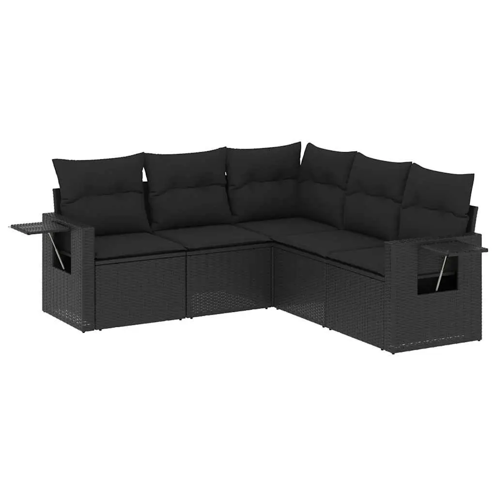 Garden Sofa Set 5 Piece Outdoor Furniture with Cushions Black Poly Rattan