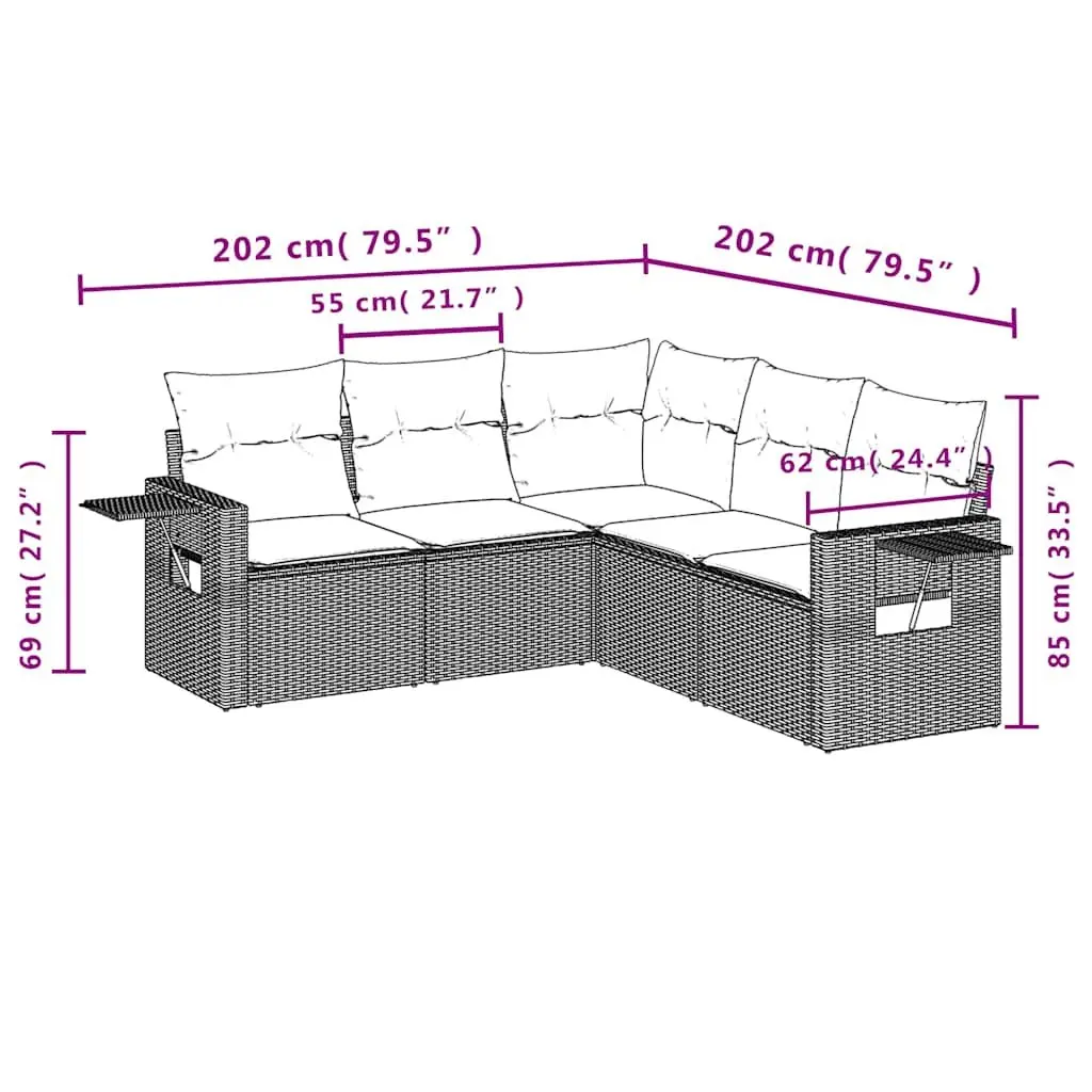 Garden Sofa Set 5 Piece Outdoor Furniture with Cushions Black Poly Rattan
