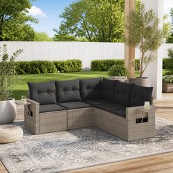 5 Piece Garden Sofa Set Grey Poly Rattan Outdoor Furniture with Cushions Patio