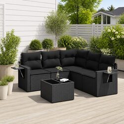 6-Piece Outdoor Sofa Set in Black Rattan