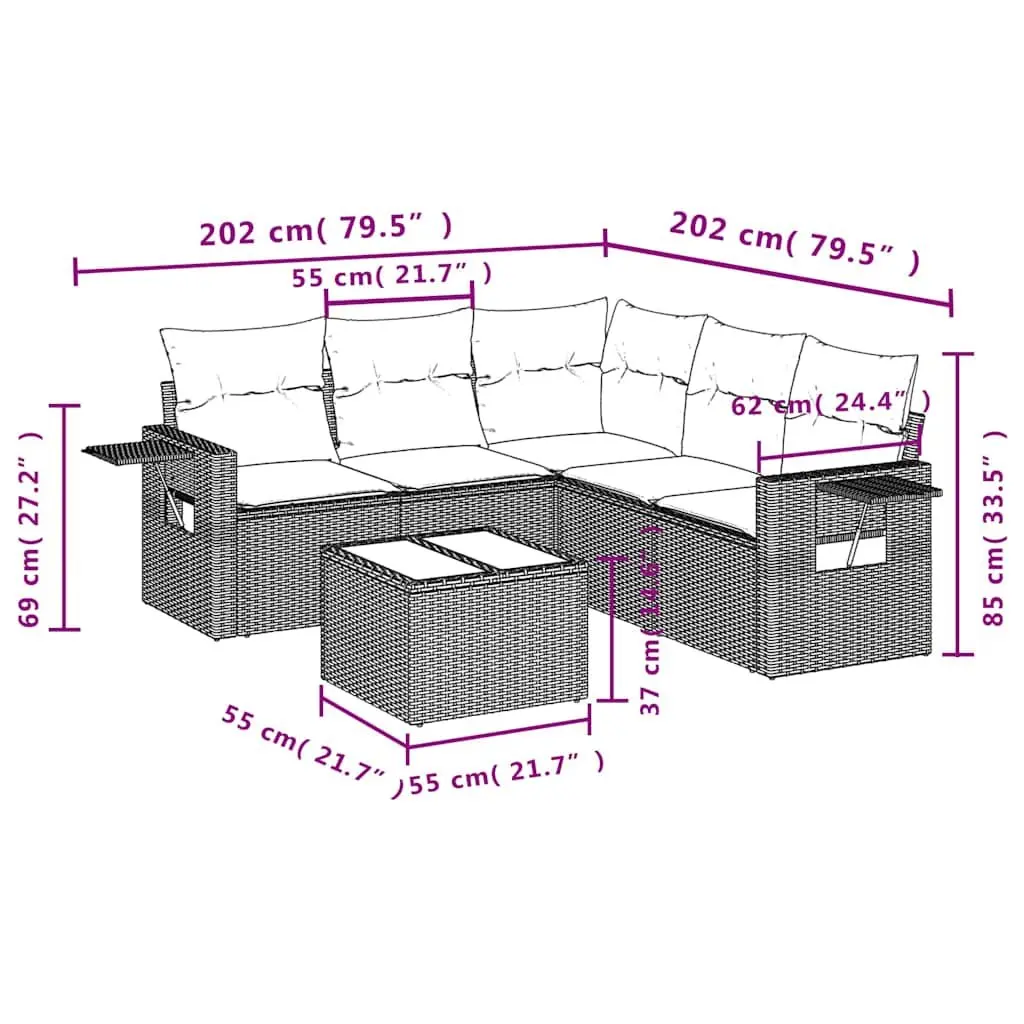 Garden Sofa Set 6 Piece Black Poly Rattan Outdoor Furniture with Cushions Table