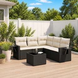 Garden Sofa Set 6 Piece Outdoor Furniture Patio Black Rattan with Cushions