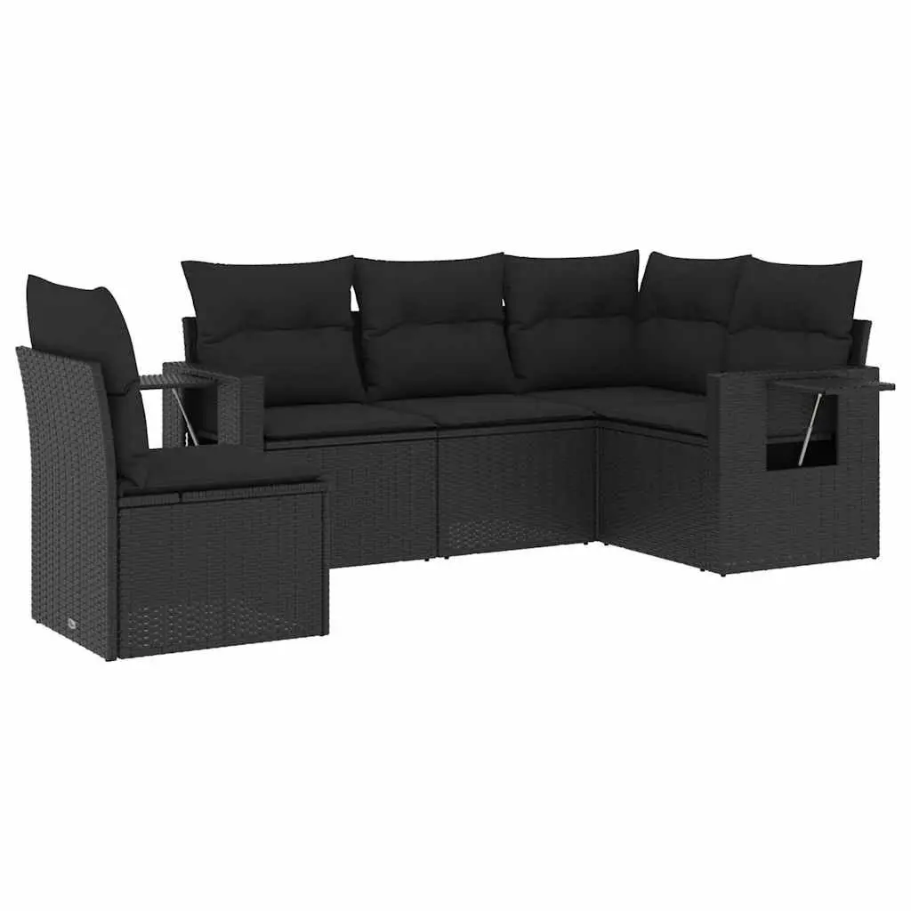 Garden Sofa Set 5 Piece Outdoor Furniture with Cushions Black Modular Patio