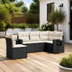 5 Piece Black Patio Sofa Set with Cushions