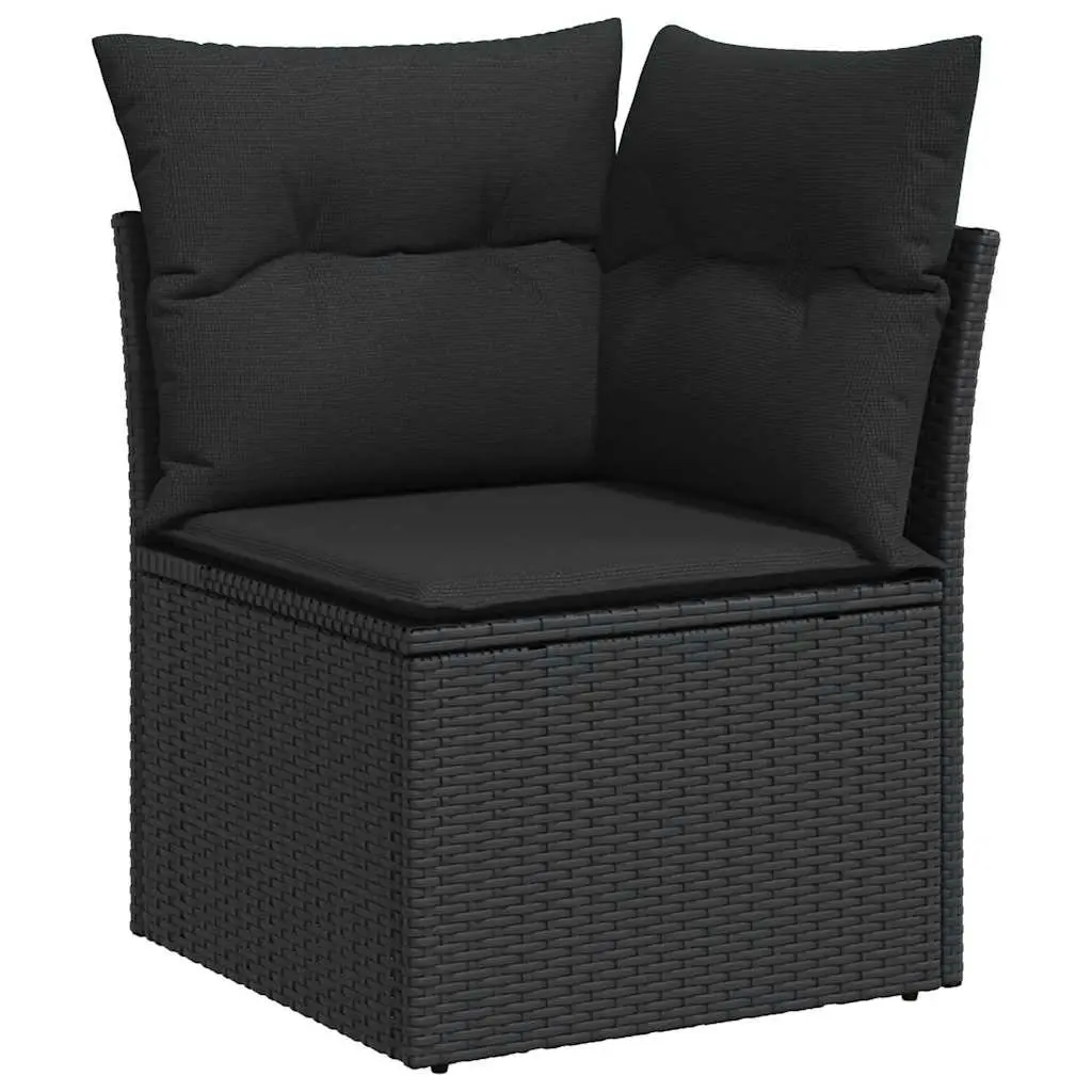 6 Piece Black Outdoor Sofa Set with Removable Cushions and Foldable Side Tables Durable PE Rattan for Patio and Garden