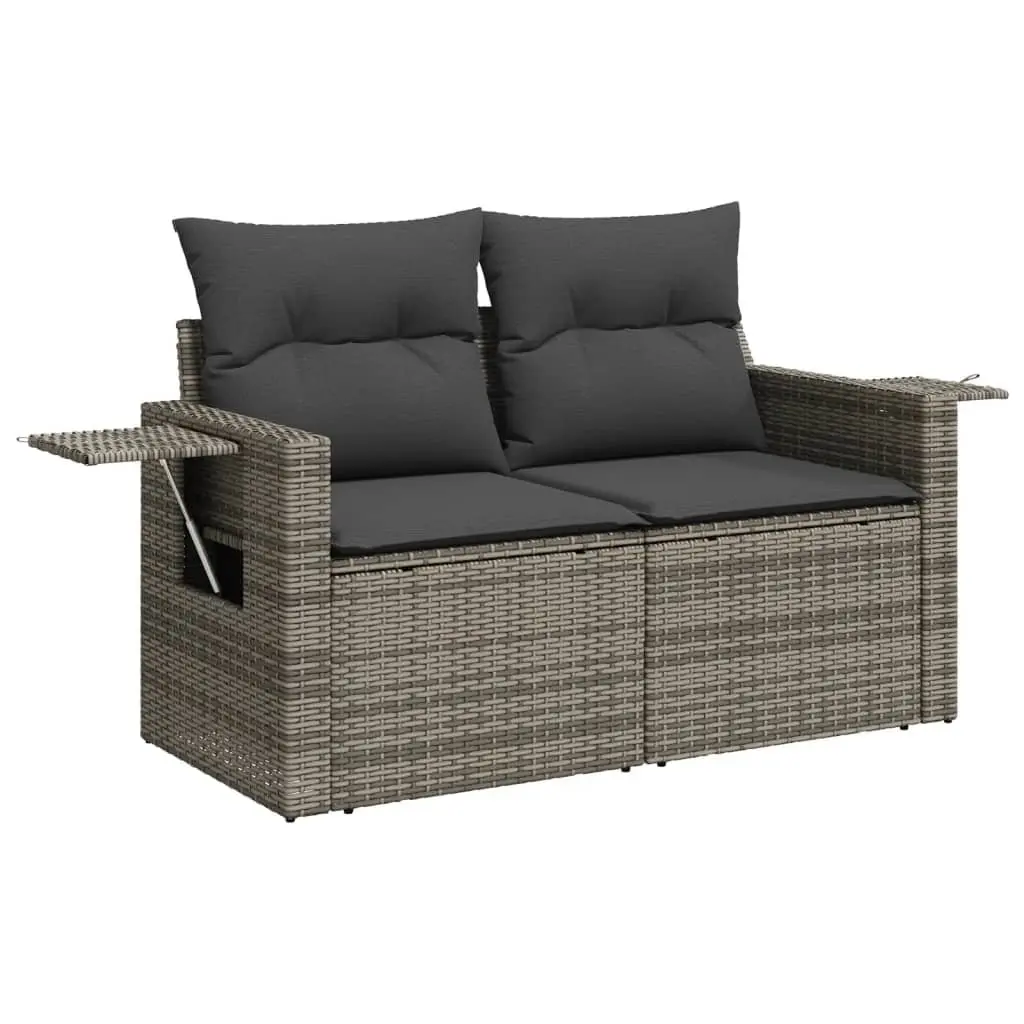 7 Piece Outdoor Garden Sofa Set Grey Poly Rattan Patio Furniture with Cushions