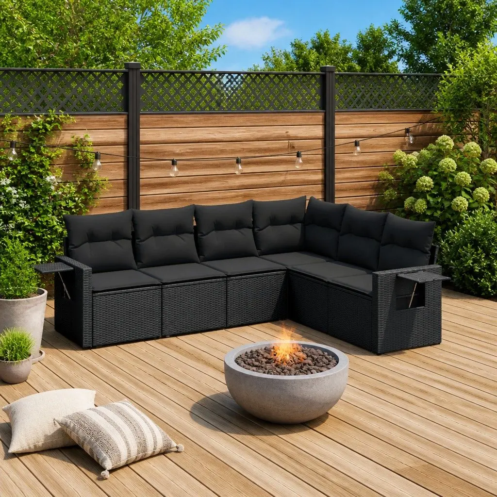 6 Piece Outdoor Sofa Set in Black Rattan