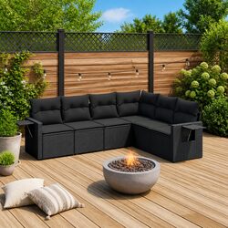 6 Piece Outdoor Sofa Set in Black Rattan