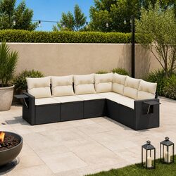 Garden Sofa Set 6 Piece Outdoor Furniture Modular Black Poly Rattan with