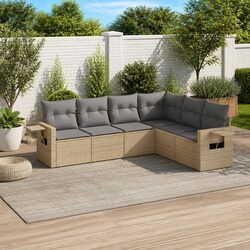Garden Sofa Set 6 Piece Outdoor Furniture Beige Cushions Patio Sectional Modular