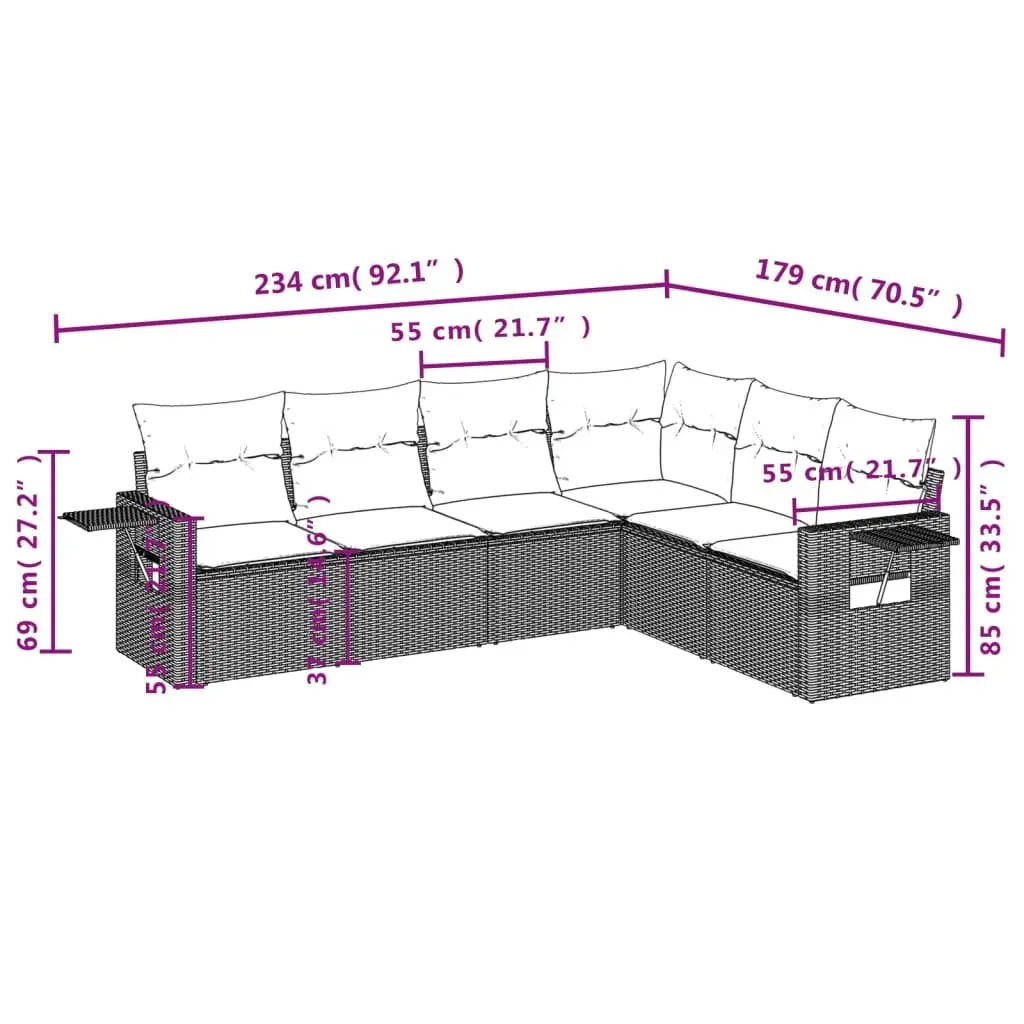 Garden Sofa Set 6 Piece Outdoor Furniture Grey Poly Rattan Modular Patio Lounge