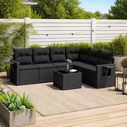 7 Piece Black Modular Sofa Set for Outdoor Relaxation