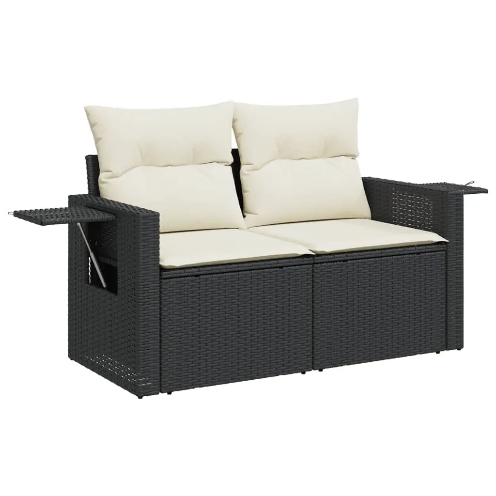 7 Piece Garden Sofa Set Outdoor Patio Furniture Black PE Rattan with Cushions