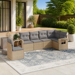 Beige Modular 6-Piece Outdoor Sofa Set with Cushions