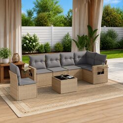 Compact and Sturdy 7 Piece Garden Sofa Set - Beige