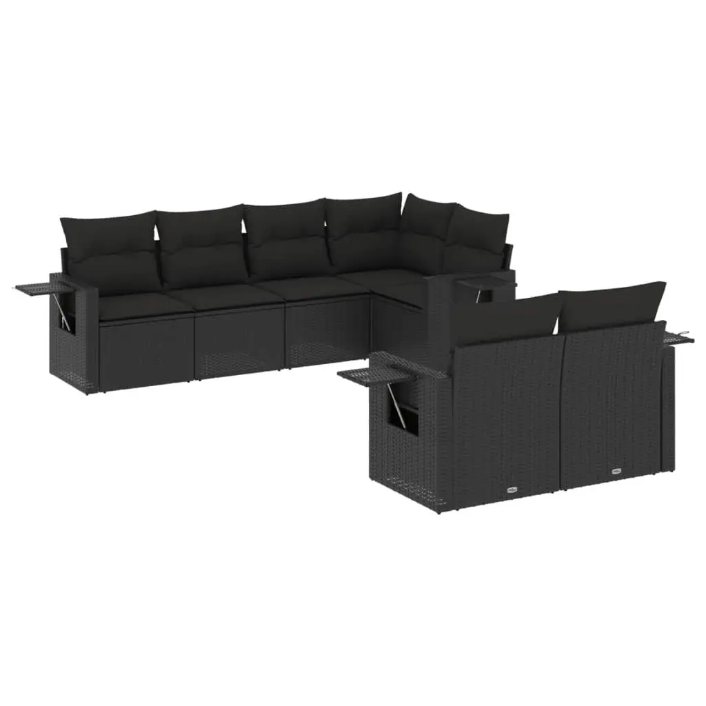 7 Piece Outdoor Garden Sofa Set Black Poly Rattan Patio Furniture with Cushions