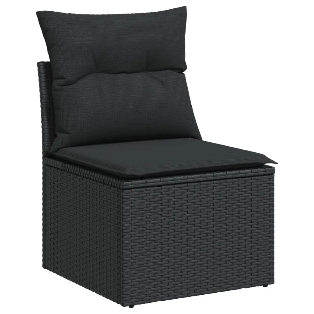7 Piece Outdoor Garden Sofa Set Black Poly Rattan Patio Furniture with Cushions