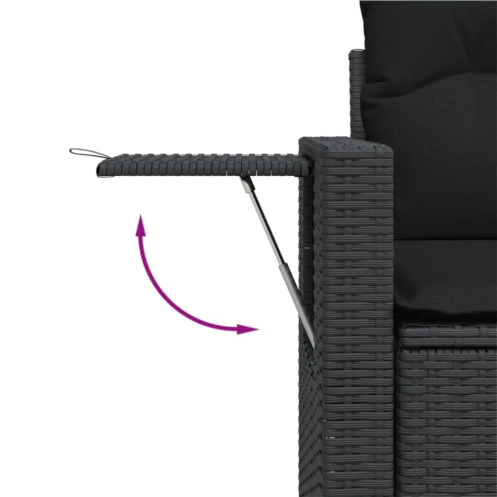 7 Piece Outdoor Garden Sofa Set Black Poly Rattan Patio Furniture with Cushions