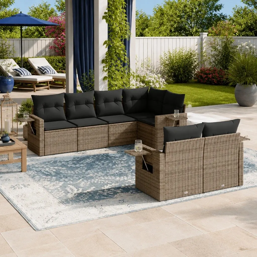 Garden Sofa Set 7 Piece Outdoor Furniture Patio Sectional Grey Poly Rattan