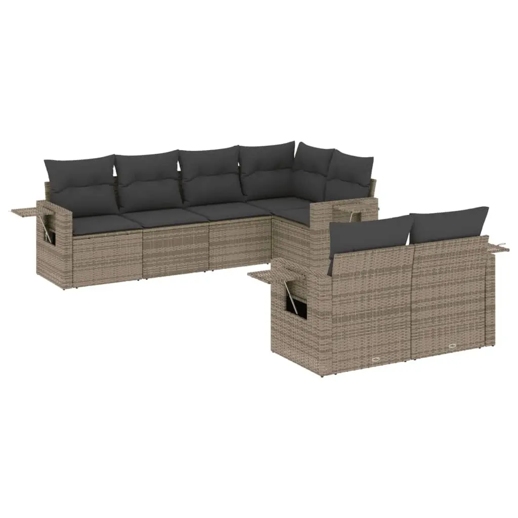 Garden Sofa Set 7 Piece Outdoor Furniture Patio Sectional Grey Poly Rattan