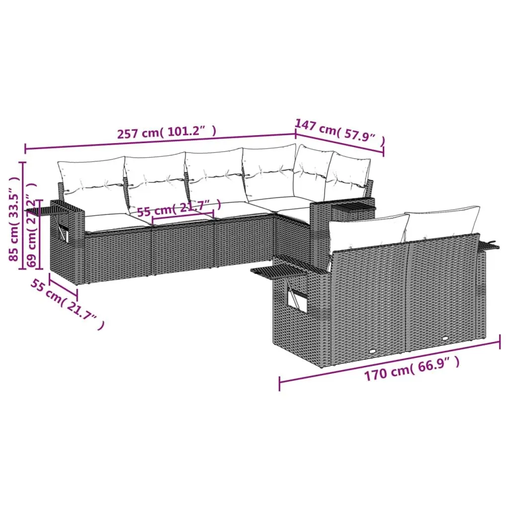 Garden Sofa Set 7 Piece Outdoor Furniture Patio Sectional Grey Poly Rattan