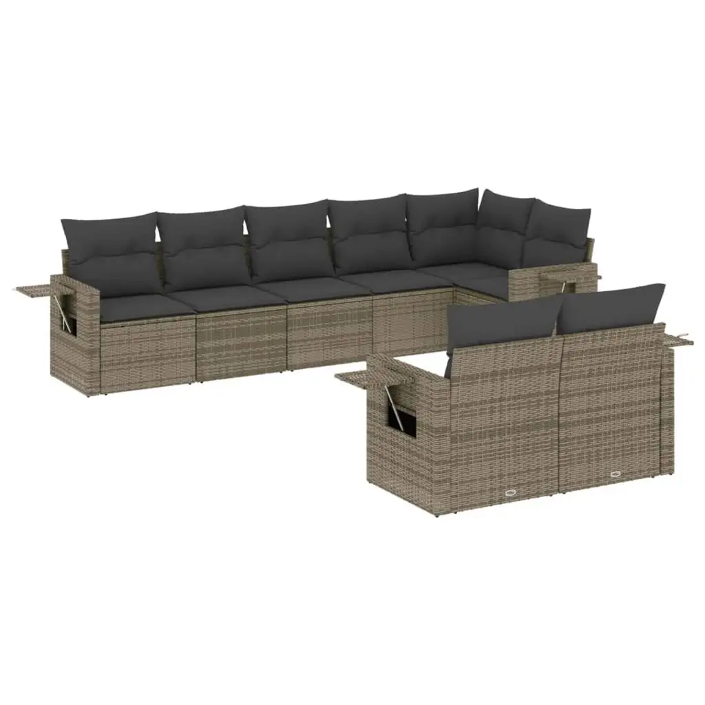 Garden Sofa Set Grey 8 Piece Modular Outdoor Furniture with Cushions and Foldable Side Tables