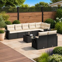 9-Piece Black Rattan Garden Sofa Set