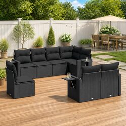 Compact 8-Piece Outdoor Sofa Set in Black Rattan
