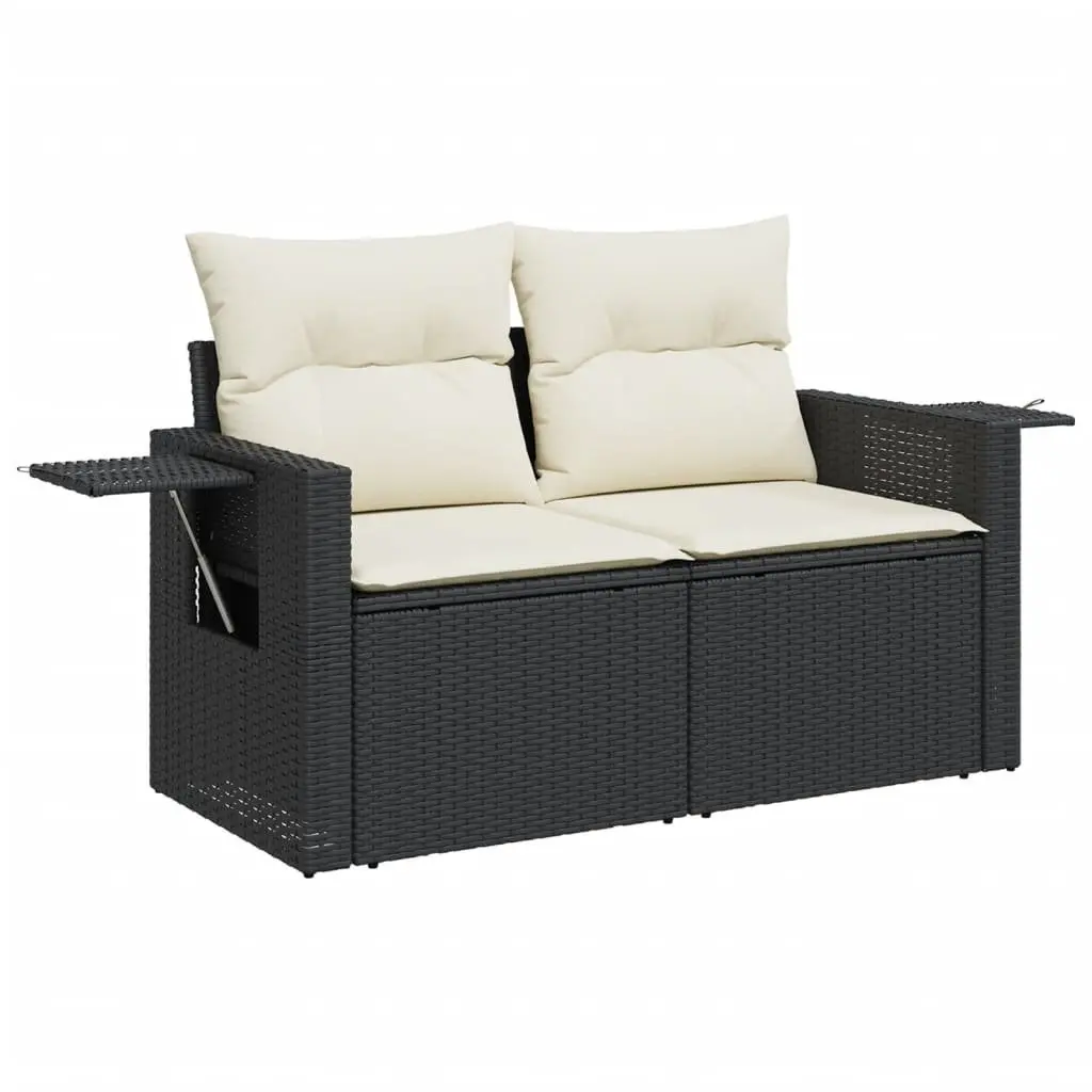 Garden Sofa Set Black 8 Piece Modular Outdoor Furniture with Foldable Side Tables and Removable Cushion Covers